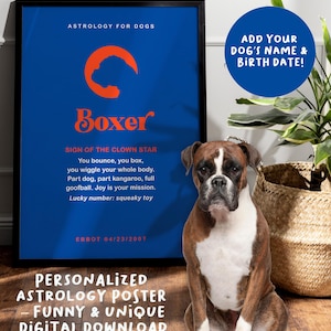 Boxer Horoscope Poster – Personalized Dog Wall Art – Custom Printable Pet Gift