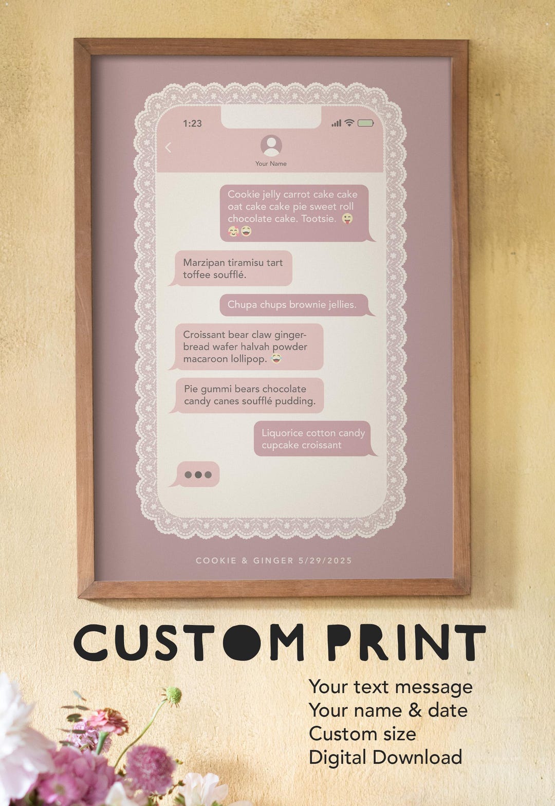 Custom Text Message Poster With Lace Frame – Choose Colors & Text ...