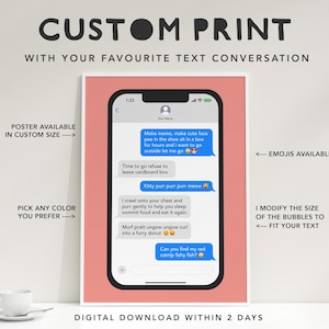 Spersonalizowany plakat SMS – spersonalizowana sztuka ścienna z wiadomościami tekstowymi – wybierz własny tekst, kolory i rozmiar – pobranie cyfrowe