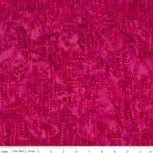 May include: Pink fabric with a white and pink polka dot pattern. The fabric has a subtle marbled effect.