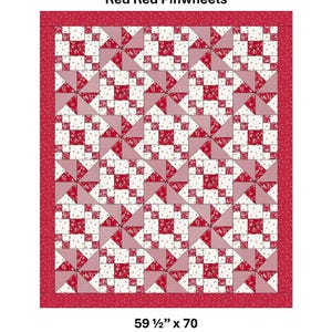 Riley Blake Quilt Kit 59 1/2" x 70" Red Pinwheels Fabric and Pattern
