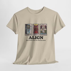 Maglietta Align Tarot / Maglietta grafica con tre carte / Maglietta "Sua Sacerdotessa Giustizia Temperanza" / Regalo spirituale / Maglietta unisex occulta