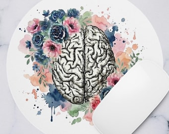 Floral Brain Mouse Pad | Neurology & Psychiatry Mousepad | Psychology Student Gift | Mental Health Desk Decor | Clinical Office Accessory