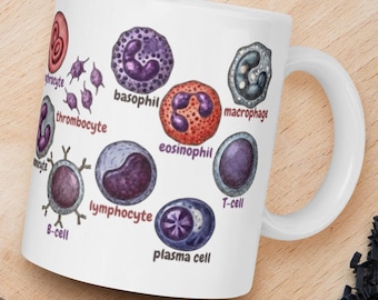 Hematology & Phlebotomy Blood Cells Coffee and Latte Mug | Pathology, Medical Lab Tech Gift | Med Student Immunology Study Aid | Ceramic Cup
