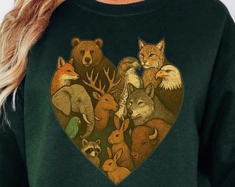 Wildlife Collage Sweatshirt | Animal Themed Sweater | Gift for Nature Lover | Hiking Pullover | Camping Clothes | Protect National Parks Fit