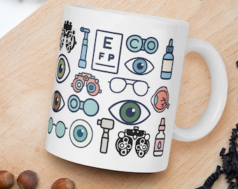 Ophthalmology & Optometry Themed Coffee Mug | Ophthalmologist, Optometrist, Eye Doctor Latte Ceramic Cup | Eye Clinic Staff Gift | Glasses