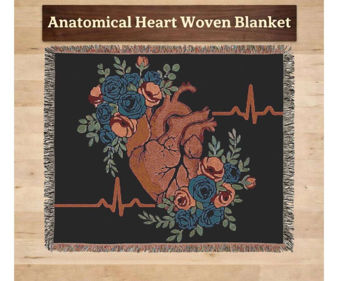 Anatomical Heart Floral Woven Blanket | EKG Pulse Throw | Cardiac Nurse ...