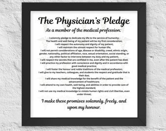 Hippocratic Oath Framed Poster For Clinical Office | Office Decor Gift | Doctor, Surgeon, Resident, Med Student Poster | Medicine Pledge