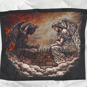 Angel vs Devil Chess Plush Blanket | Gothic Velveteen Throw | Dark Fantasy Home Decor | Celestial Battle Art Gift |  Artsy Aesthetic Bedding
