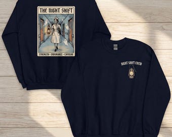Hospital Night Shift Sweatshirt for Nurse & Doctor | ER and ICU RN Night Crew Gift | Skeleton Tarot Card Back Print | Resident, Med Student