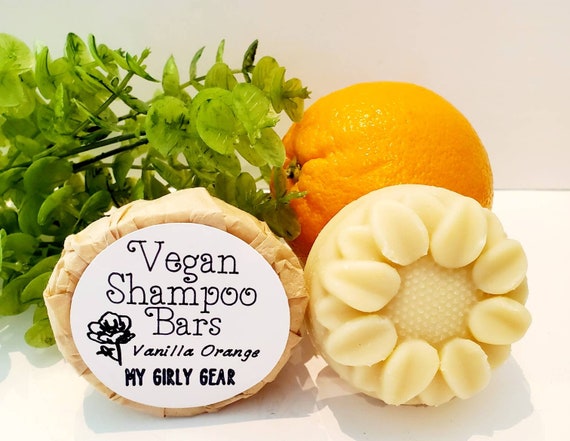 Vegan Shampoo Bar Handmade   lightly scented Vanilla Orange Made with All natural ingredients flower Shaped shampoo bar.