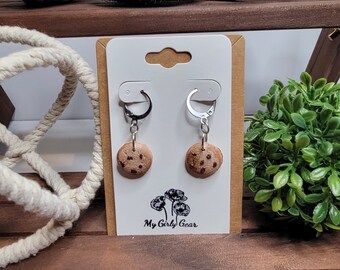 Mini chocolate chip cookie earrings.  Choose from single cookie, double cookie or cookie studs.