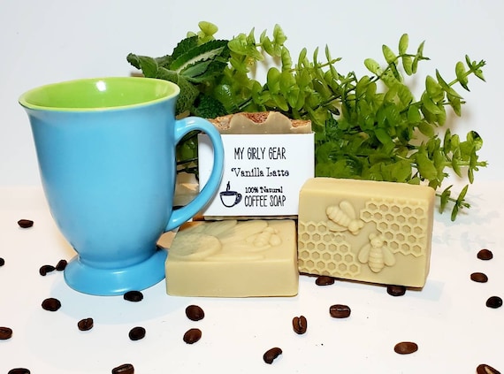 Vegan Vanilla Latte Coffee Soap cold process all natural handmade soap made with coffee and scented only with essential oils.