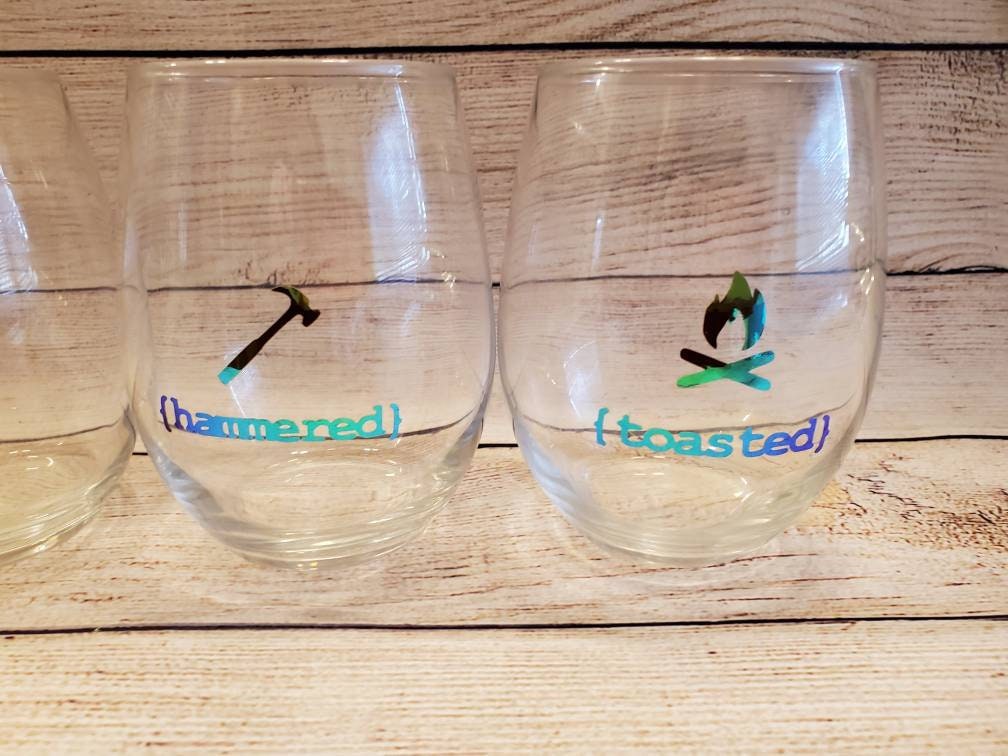 Wine glasses stemless with holographic Lit toasted hammered buzzed ...