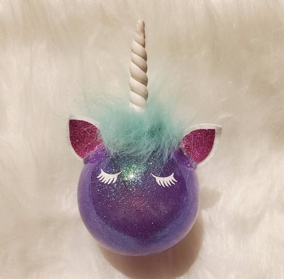 Unicorn Ornament in Light purple with mint fur mane personalized gift Christmas or party decor unique gift shatterproof