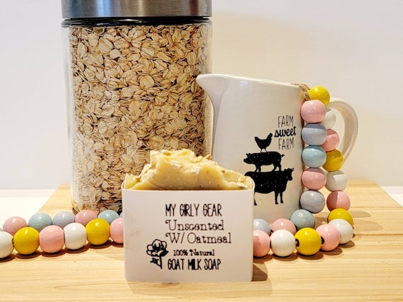 Unscented Goat Milk Soap with oatmeal. Perfect for sensitive skin free handmade cold process high quality bar soap