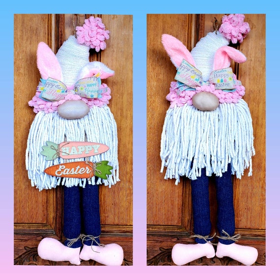 Easter bunny spring gnome wreath door hanger. Large gnome wall or door decor mesh and fabric wreath Holiday decor. Free shipping