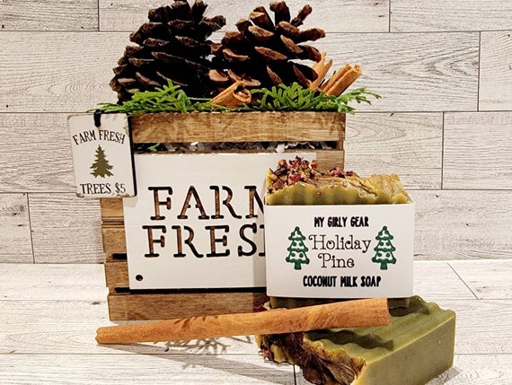 Winter Pine vegan coconut milk bar soap, all natural soap w/ spuralina and scented w/essential oils, made from high quality ingredients.