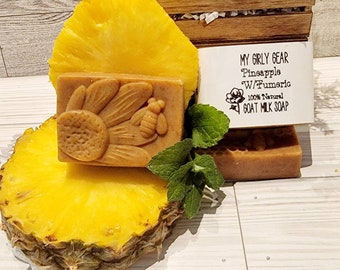 Pineapple with turmeric goat milk soap bar high quality ingredients scented with essential oils 4oz bar