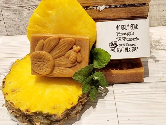 Pineapple with turmeric goat milk soap bar high quality ingredients scented with essential oils 4oz bar