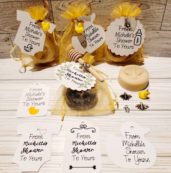 Shower favors handmade soap, personalized tags, wedding or baby shower. Natural Soap scented w/ essential oils, goat milk & Vegan options.