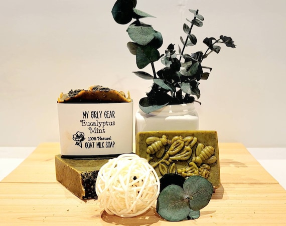 Eucalyptus Mint Goat Milk Soap  Bar w/ real mint and essential oils and spuralina.