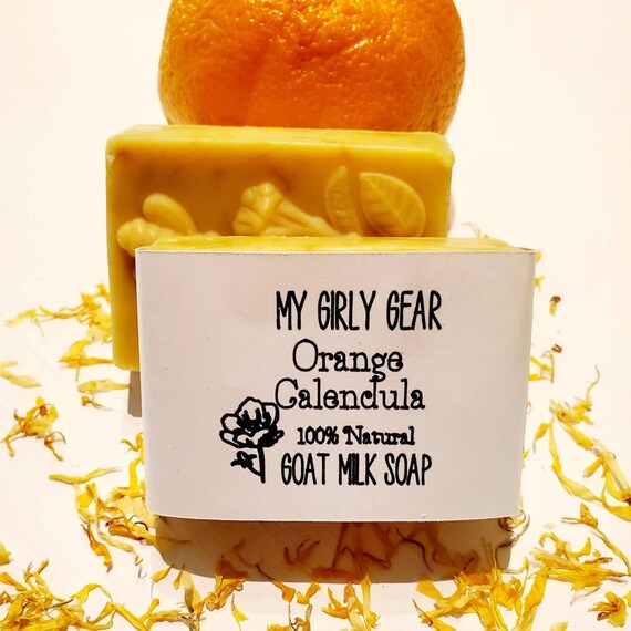 Goat milk soap orange calendula bar soap cold process small batch handmade soap with essential oils all natural flower petals