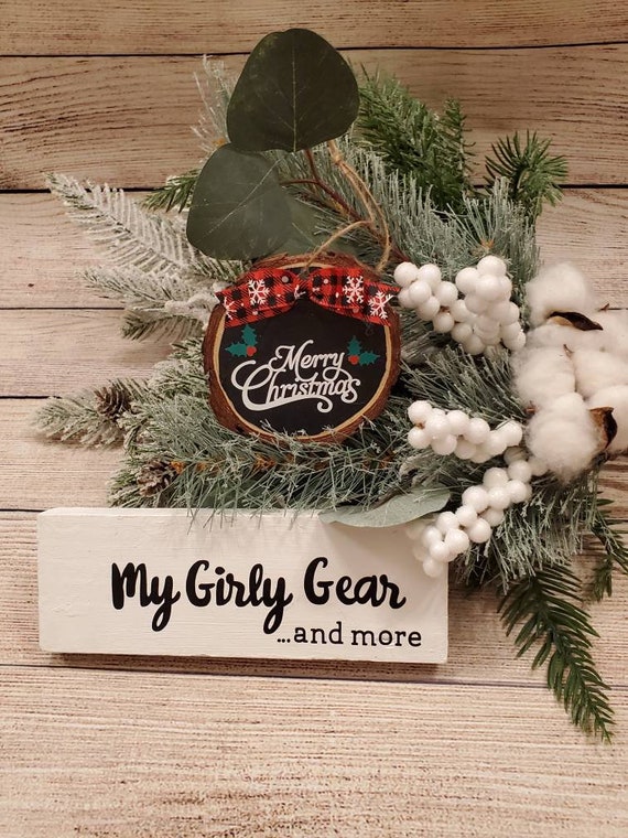 Personalized wood slice ornament double sided painted black on both sides with Merry Christmas and holly on front with name and year on back