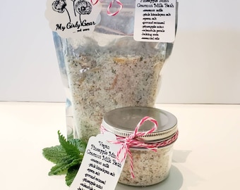 PIneapple Mint Coconut Milk Bath Tea, Vegan Milk Bath with essential oils and all natural ingredients. Coconut milk bath