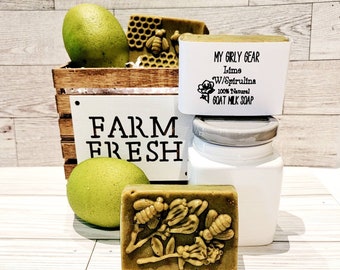 Lime scented goat milk bar soap with spuralina handmade cold process all natural soap scented with essential oils and lime zest