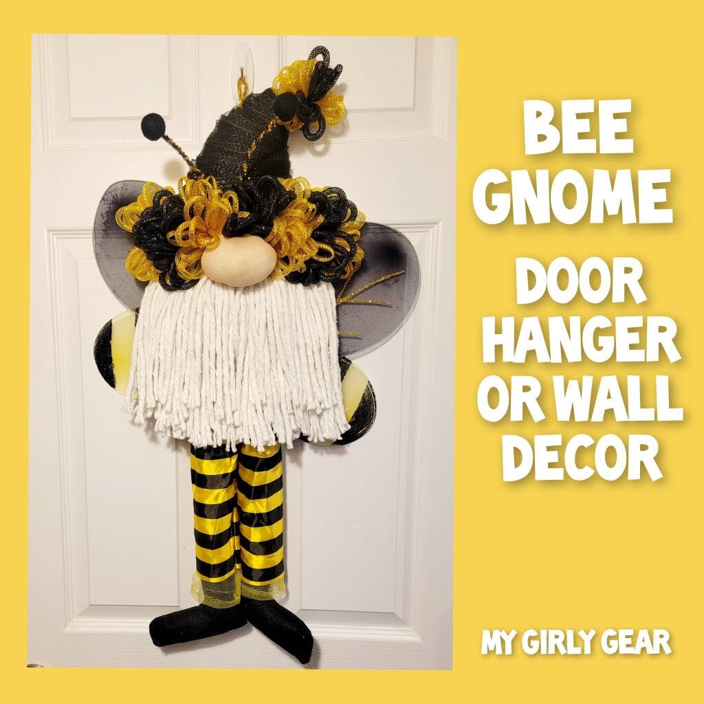 Bumble Bee Gnome wreath door hanger wall decor handmade Bee gnomes