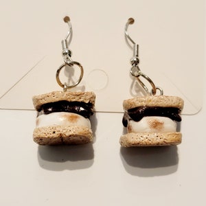 Mini Smore earrings handmade from polymer clay. The chocolate, toasted marshmallow and graham cracker s'mores you love but you can wear them image 7