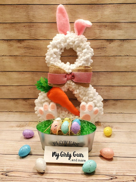 Easter Bunny wreath FREE SHIPPING large door hanger 4 options available plain bunny, with carrot, with easter egg or with felt lavender