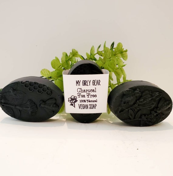 Vegan Charcoal Tea Tree Soap All natural handmade cold process soap small batch with essential oils activated charcoal coconut oil