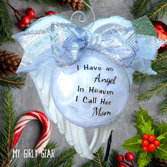 Memorial ornament Angel wings in Rose Gold, White silver, gold or opalescent. I have an angel in heaven Any other person or pet can be added