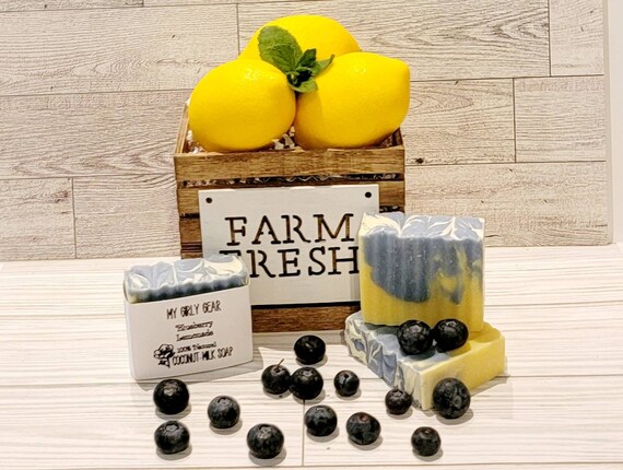 Blueberry Lemonade vegan coconut milk soap bar all natural skincare soap scented with essential oils and made with high quality oils