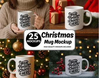 Christmas Mug Mockup Bundle | 25 Mockups Holiday Mug Mockup | Xmas Coffee Mug Mockup | Christmas Gift Mockup | Instant Download