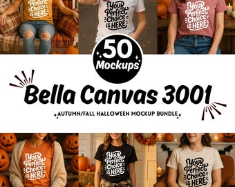 Bella Canvas 3001 TShirt Mockup | Fall Halloween Bundle (Digital Download)