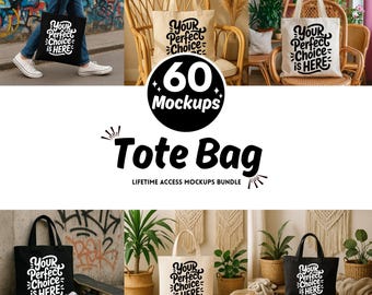 Tote Bag Mockup Bundle | 60 Mockups Lifestyle Tote Mockup | Canvas Tote Bag Mockup | Boho Tote Mockup | Canva POD Mockup | Instant Download