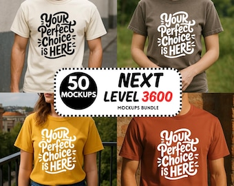 Next Level 3600 Mockup Bundle | 50 Colors Male Female Mockup | NL3600 Couple Mockup | Unisex TShirt Mockup | Canva POD | Instant Download