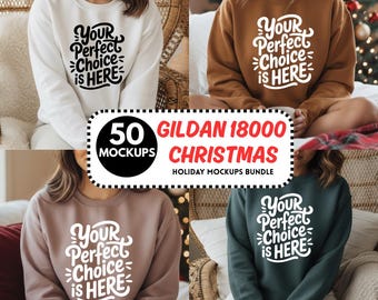 Gildan 18000 Mockup Bundle | Christmas Holiday Crewneck Sweatshirt Mockups