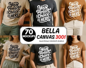 Pacchetto di mockup Bella Canvas 3001 / Mockup di t-shirt uomo e donna (download digitale)