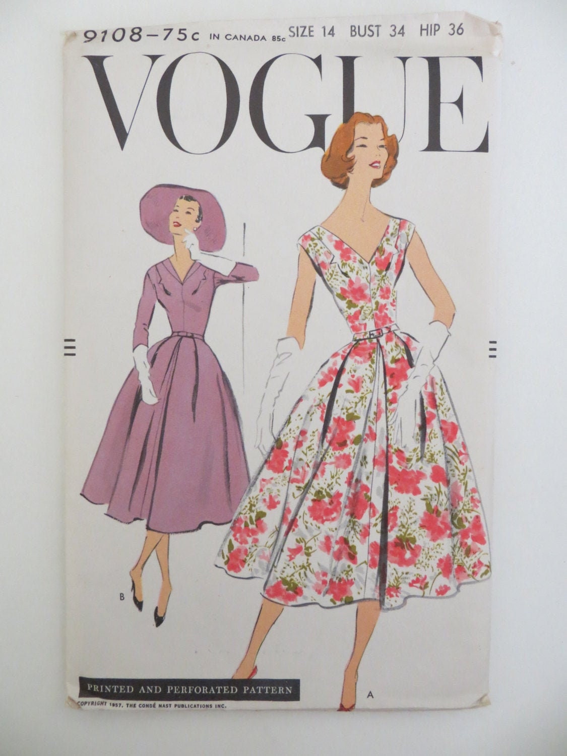 1957 Vogue Uncut Printed Sewing Pattern Dress Size 14 No. 9108 - Etsy