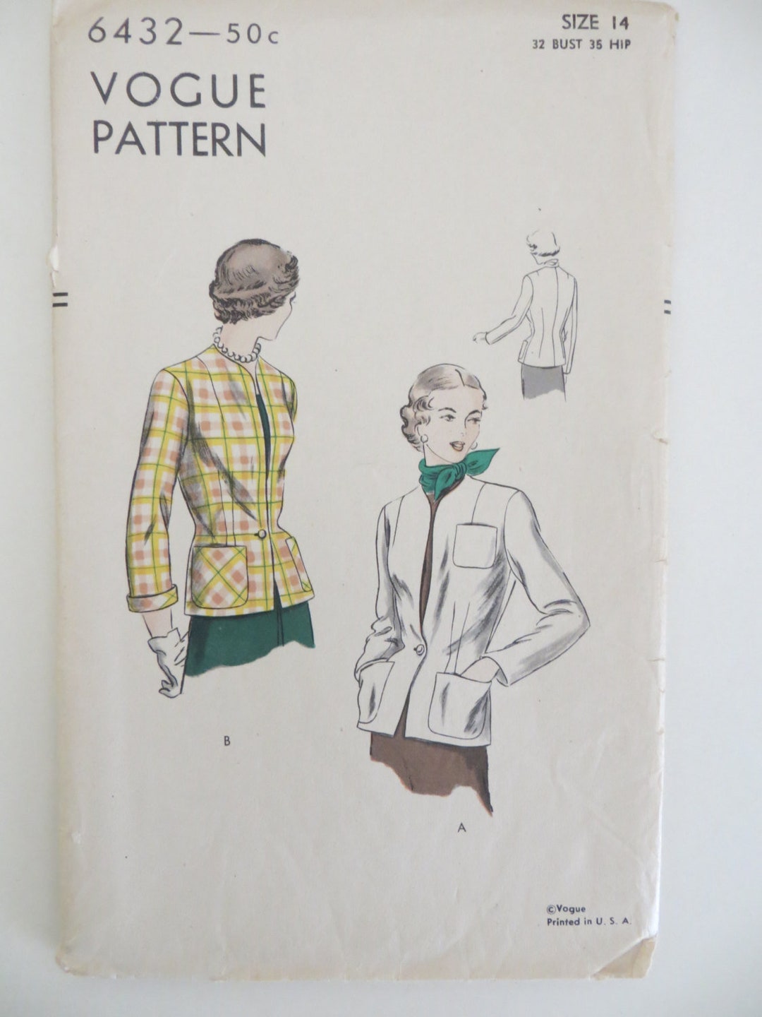 1940's Vogue Unused Sewing Pattern Jacket Size 14 No. 6432 - Etsy UK
