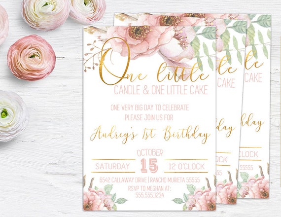 Birthday Invitations For Baby Girl 1st Birthday One Little Etsy