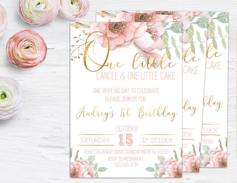 Birthday Invitations For Baby Girl 1st Birthday One Little Etsy
