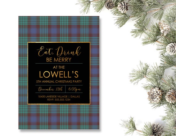 plaid holiday invitations blackwatch christmas company work etsy
