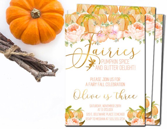 fairy fall birthday party invitations for girls pumpkins floral fairies fall party invitations