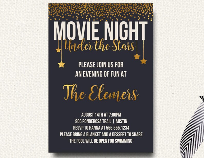 Movie Under The Stars Invitation Movie Night Outdoor Movie Etsy