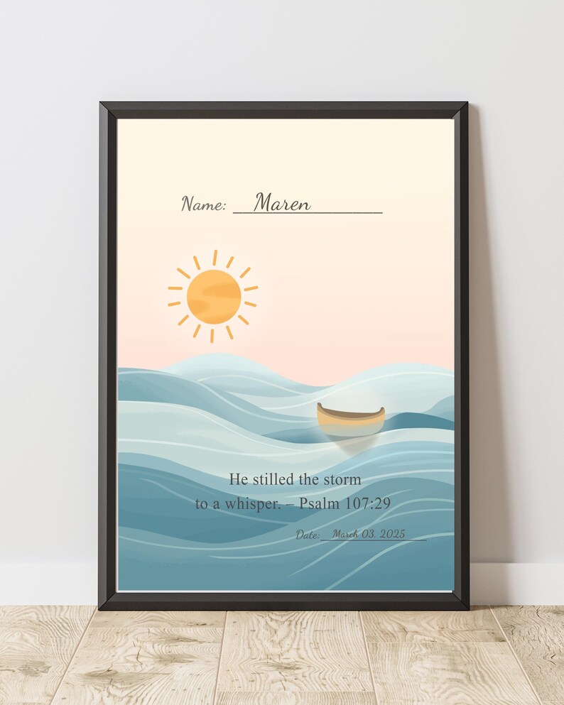 Ocean Bible Verse Printable | Psalm 107:29 Wall Art |peaceful Christian ...